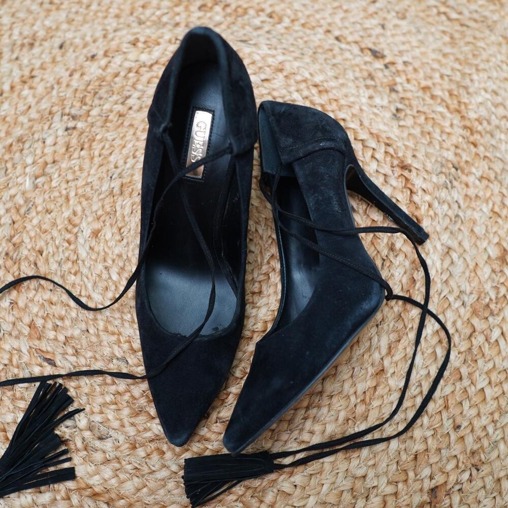 Guess Suede Lace Up Heels Black 7.5M